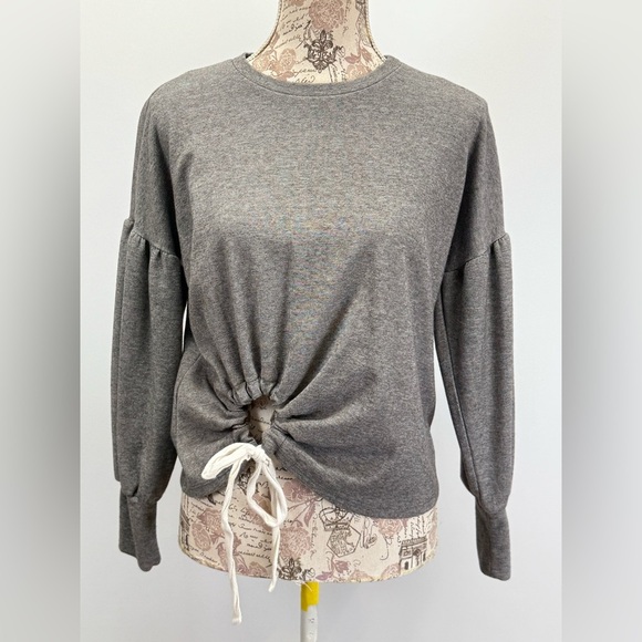 JUNE & HUDSON Gray Puff Sleeve Ruched Sweatshirt size S - Picture 1 of 13